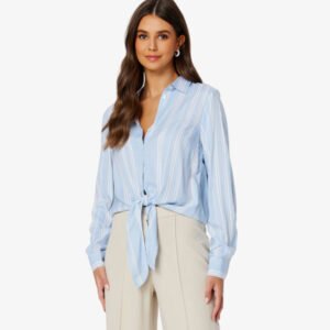 Women Blue & White Relaxed Striped Casual Shirt Tie-up